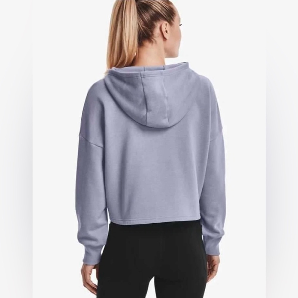 Under Armour Women Terry Crop Long Sleeve Hoodie L Purple Gray Casual Athleisure - Picture 2 of 11